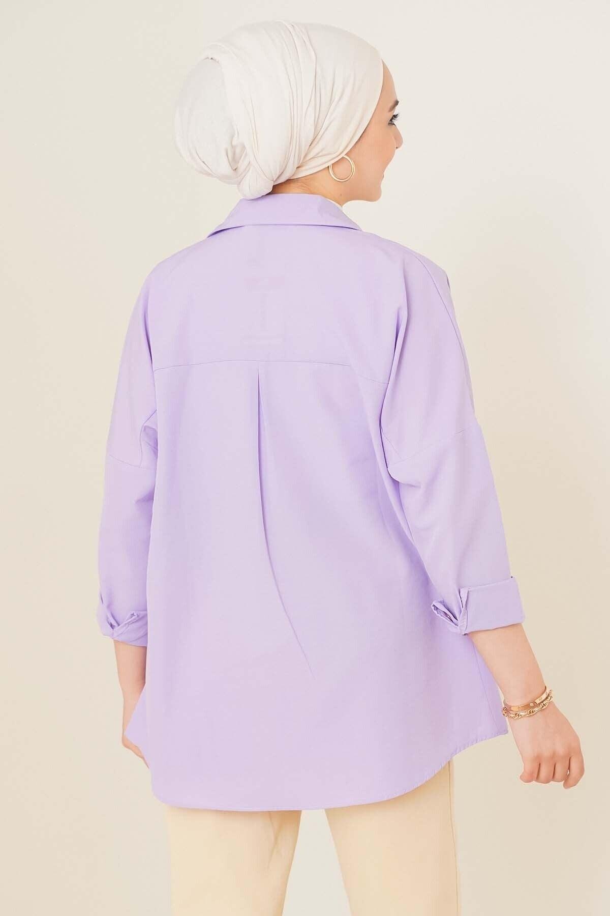 103901 Oversize Basic Hijab Shirt - Lilac - Swordslife