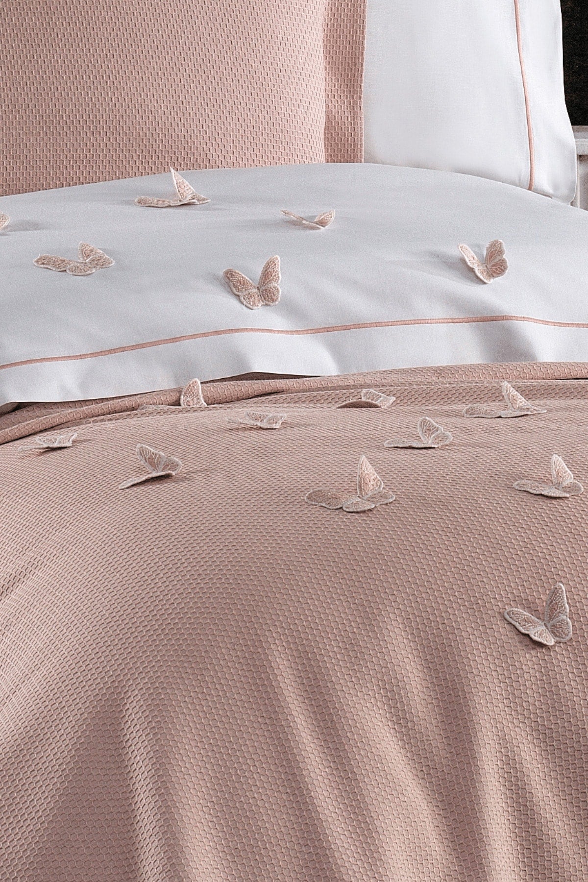 5 Pieces Elastic Bed Sheet, 3D Butterfly Pattern Children'S Room Cotton Single Pink Duvet Cover Set