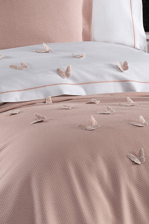 5 Pieces Elastic Bed Sheet, 3D Butterfly Pattern Children'S Room Cotton Single Pink Duvet Cover Set