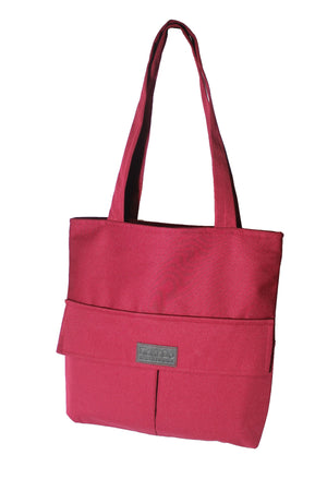 Women'S Claret Red Bag Zippered Hand And Shoulder Bag Canvas Fabric Tote Bag