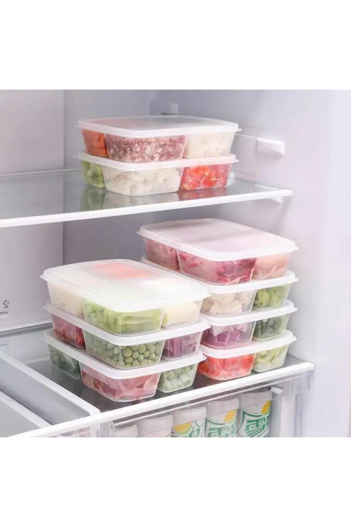 Large 6 Pieces Frozen Meat and Vegetable Storage Container with 4 Compartments - Cubed Minced Meat Organizer