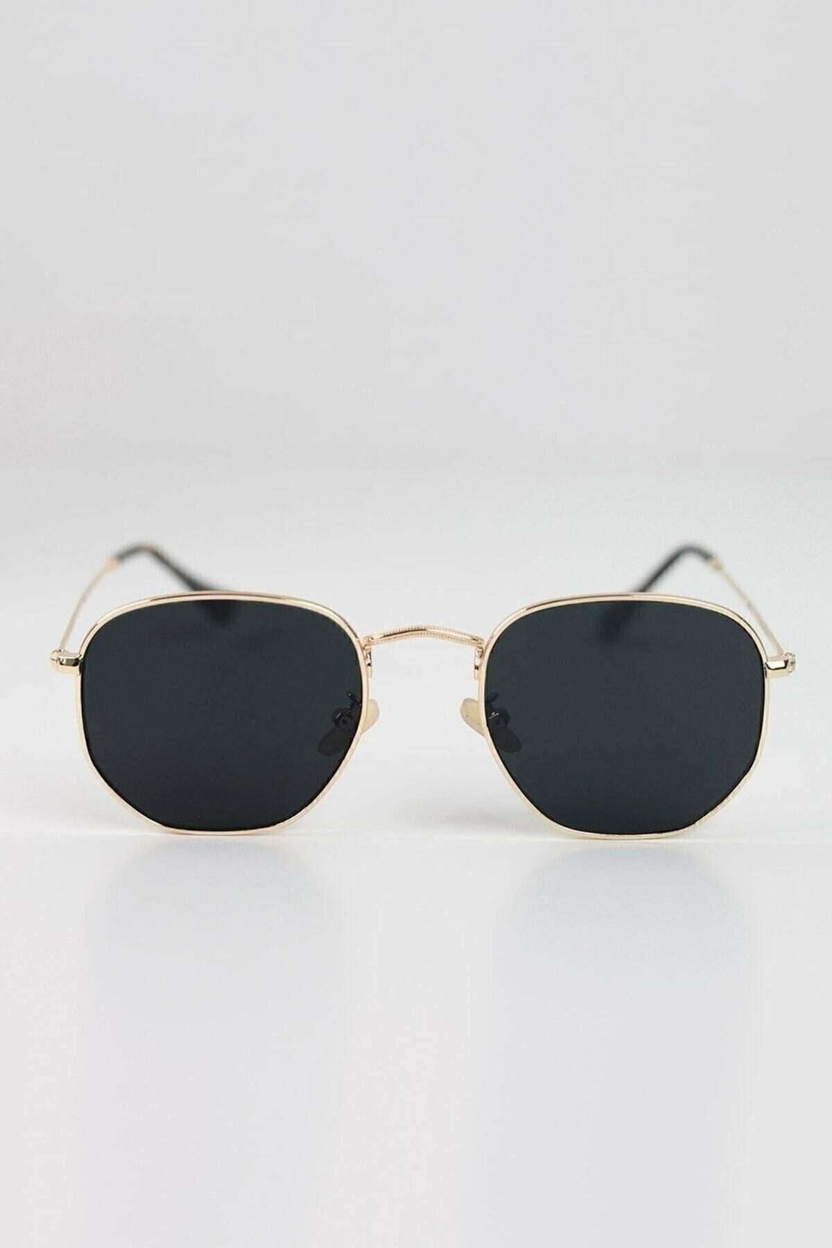 Gold Metal Framed Pentagon Unisex Sunglasses - Swordslife