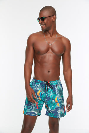 Multicolored Men'S Tropical Printed Standard Swimwear Marine Shorts