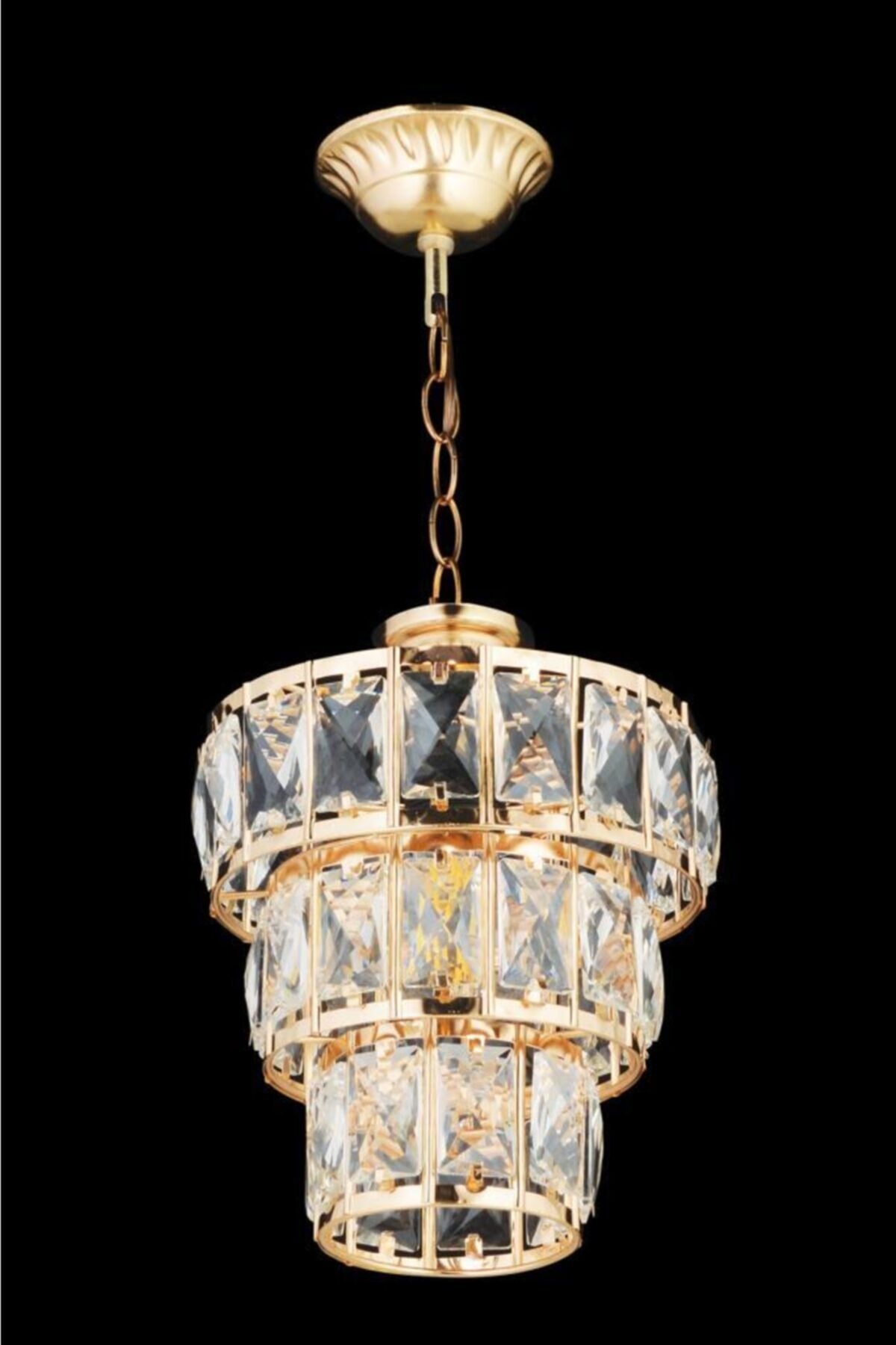 Miraç 3 Tier Crystal Gold Chandelier