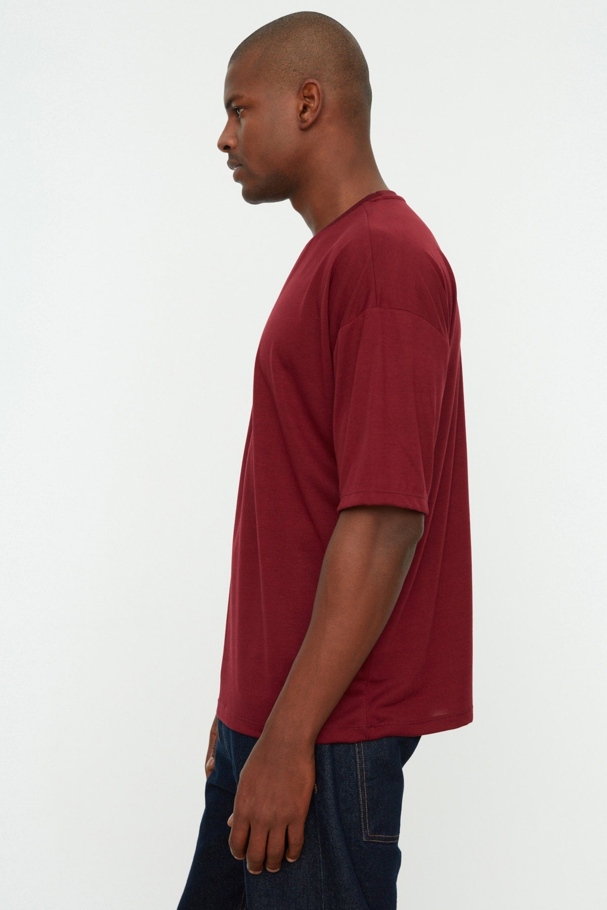 Claret Red Men's Basic Crew Neck Oversize Short Sleeve T-Shirt TMNSS22TS0300