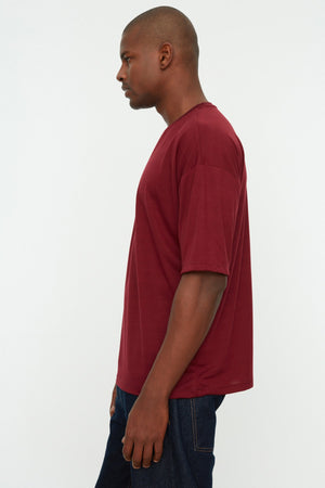 Claret Red Men'S Basic Crew Neck Oversize Short Sleeve T-Shirt Tmnss22Ts0300