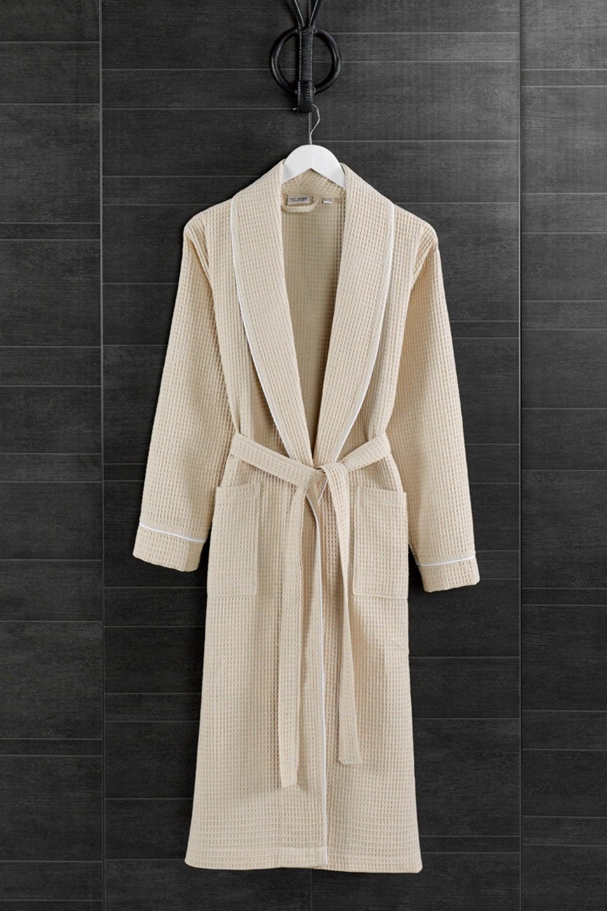 Unisex Soho Pique Bathrobe Beige - Swordslife