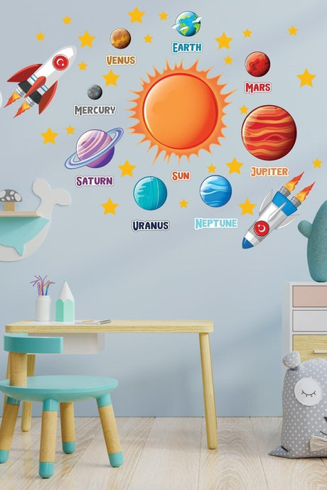 Solar System And Planets Themed Kids Room Wall Sticker - Swordslife