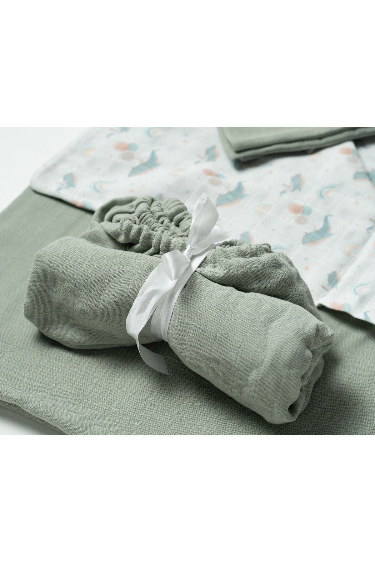 Double Sided Baby Duvet Cover Set 2 Layers Muslin Fabric Premium Quality 100% Cotton-green Color