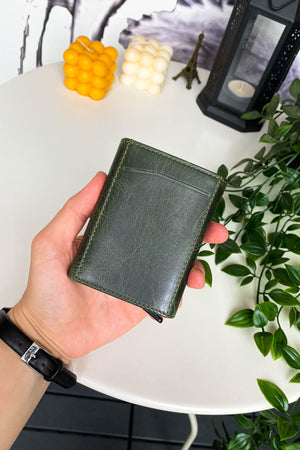 Pescol - Green Smart Card Holder / Wallet With Genuine Leather Rfid Protected Mechanism, Top Level Craftsmanship