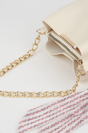 Women'S Mink Scarf Chain Accessory Soft Leather 3-Compartment Hand, Arm And Shoulder Bag