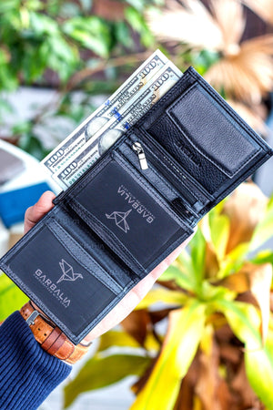 Genuine Leather Black Men'S Coin-Eyed Wallet Jcksn101