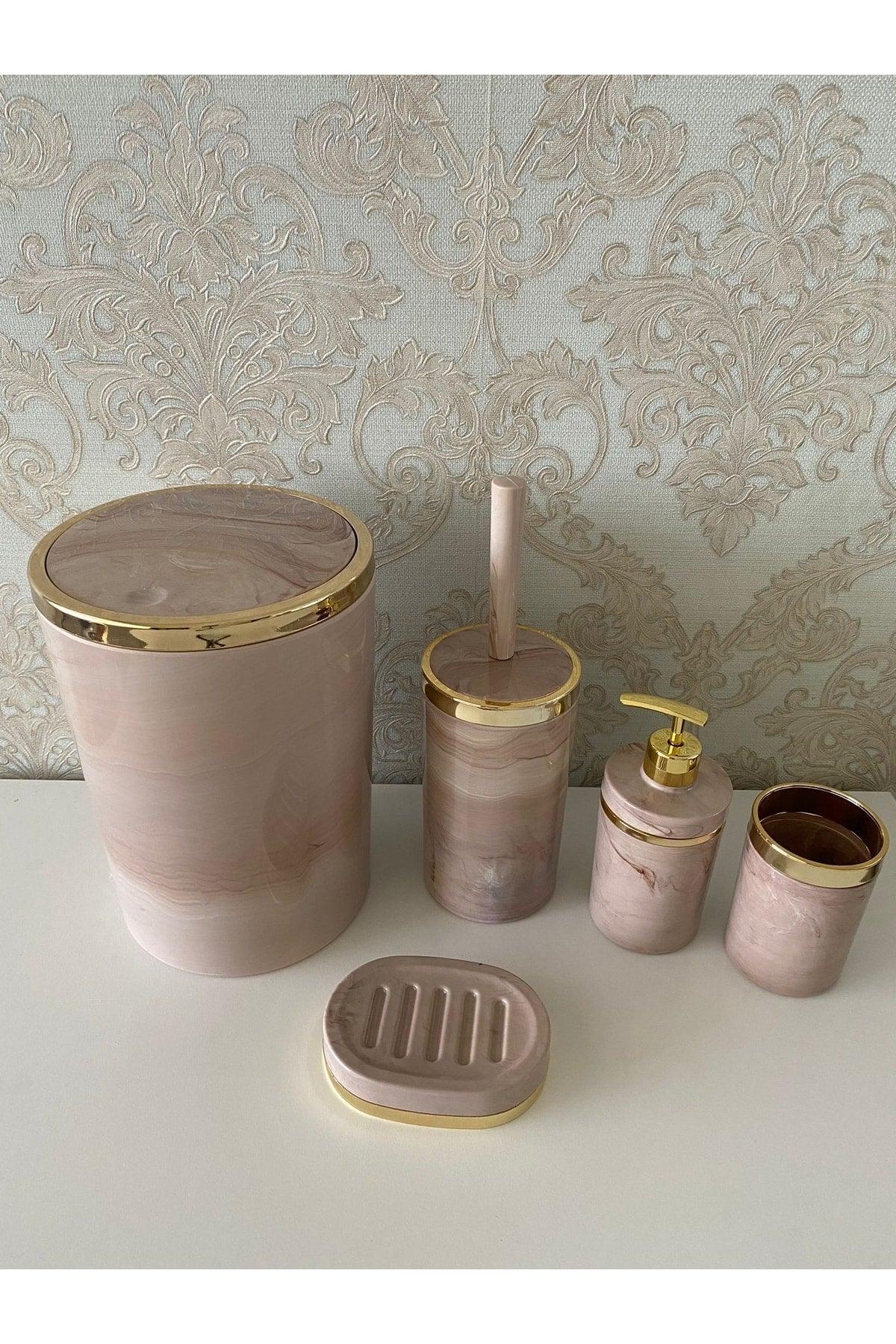 Piece Marble Pattern Bathroom Set / Wc Brush Holder, Liquid - Solid Soap Dispenser, Dustbin, Toothbrush Holder - Swordslife