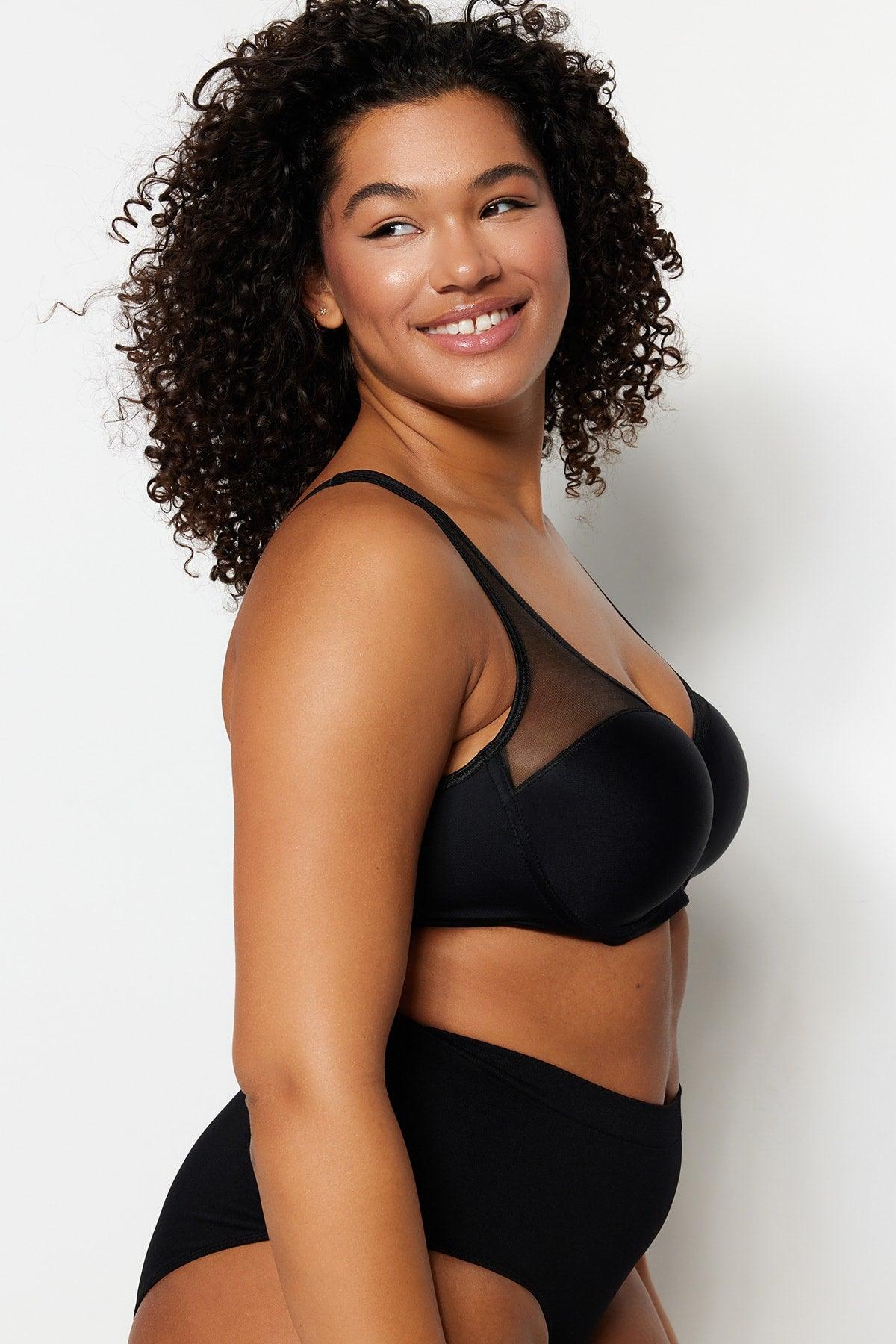 Black Mesh Detailed Covered Gain Bra TBBAW23CW00004 - Swordslife