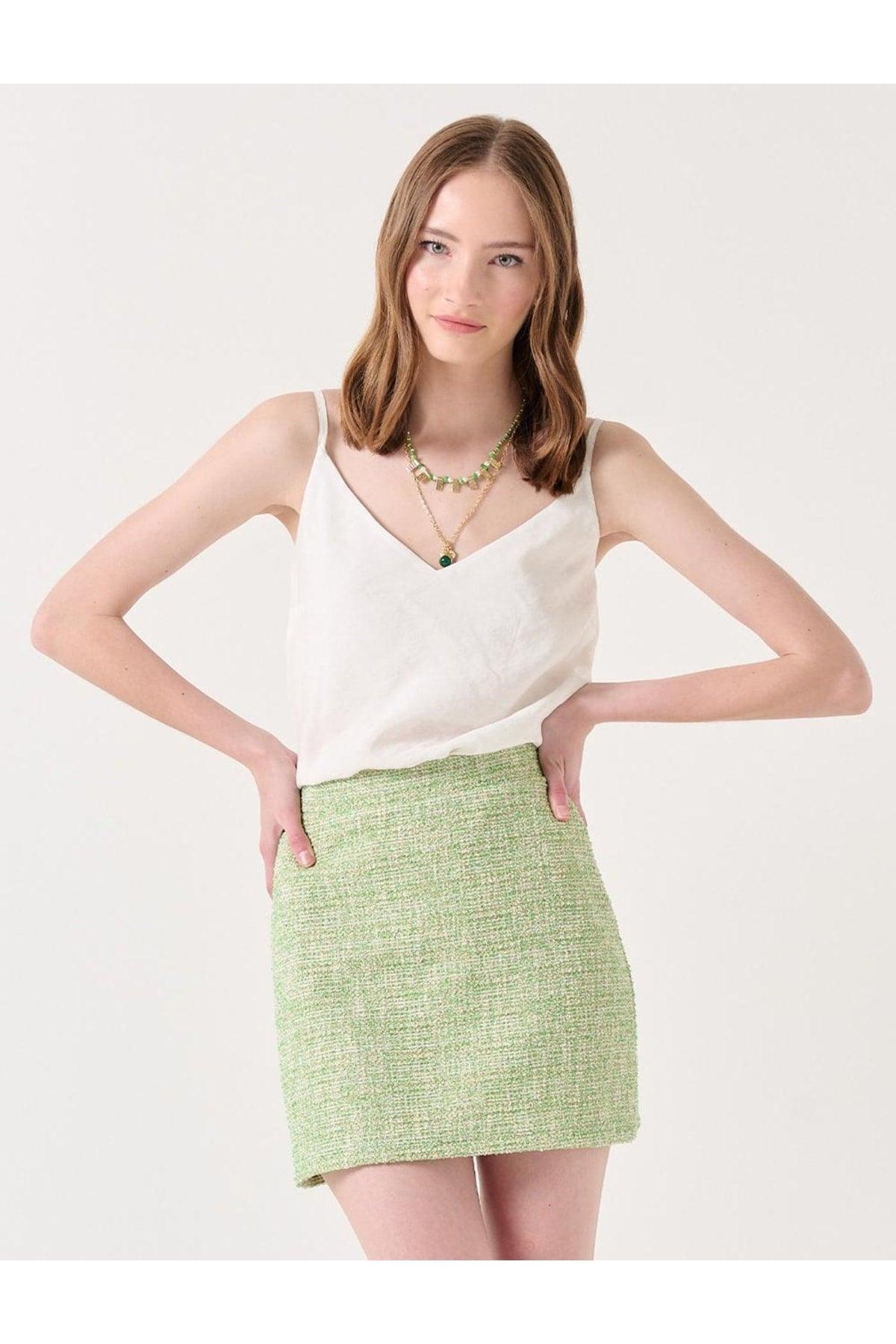 Light Green Slim Fit Jacquard Short Summer Skirt - Swordslife