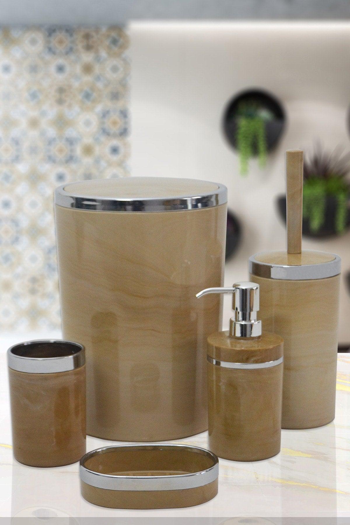 Marble Series Marble Look 5 Piece Bathroom Set Marble Pattern Round 5 Piece Bathroom Set - Swordslife