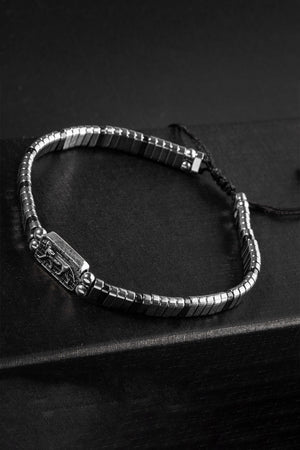 Certified Hematite Natural Stone Knitted 925 Silver Design Bracelet (Lion Symbol)
