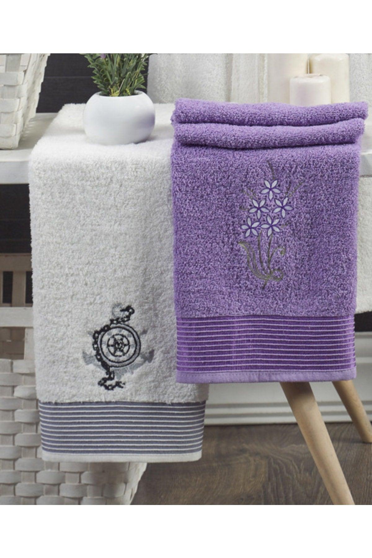 100% Cotton Embroidered 4-Piece Family Bathrobe Set | Bathrobe Set | Dowry Set | White | Lavender - Swordslife