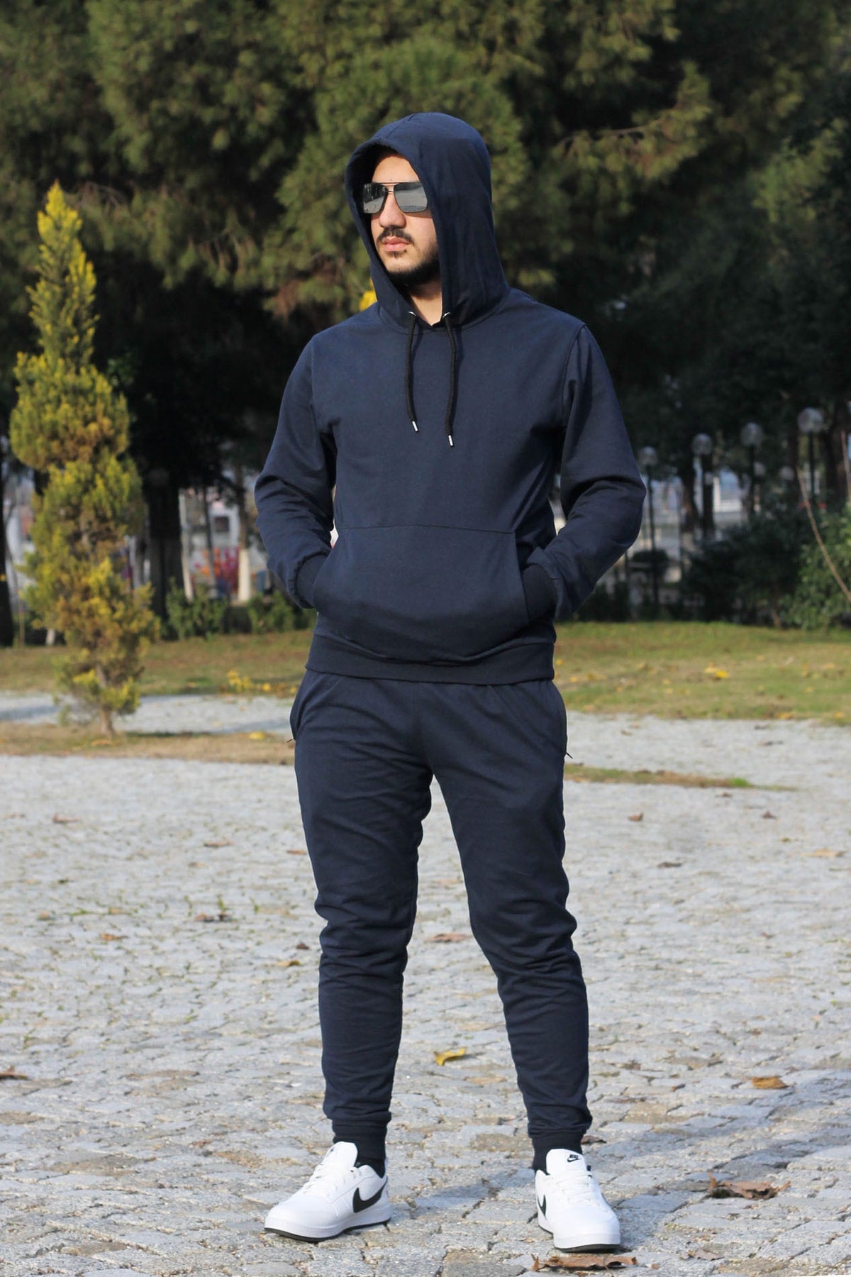 Hooded Kangaroo Pocket Cotton Men'S Tracksuit Set
