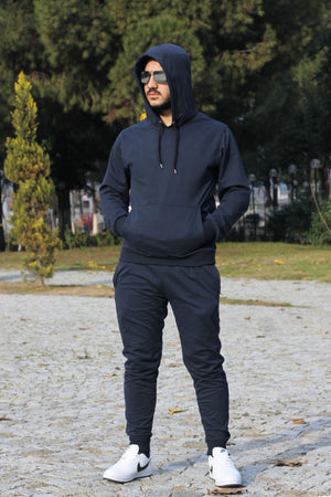 Hooded Kangaroo Pocket Cotton Men'S Tracksuit Set