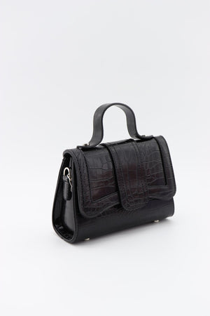 Women'S Black Leather Chain Strap Mini Hand And Shoulder Bag