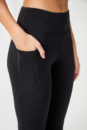 Women's Black High Waist Slimmer Double Pocket Spanish Leg Leggings Bootcut - Swordslife