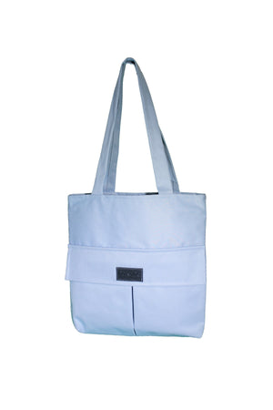 Women'S Light Blue Bag Zipper Hand And Shoulder Bag Canvas Fabric Tote Bag