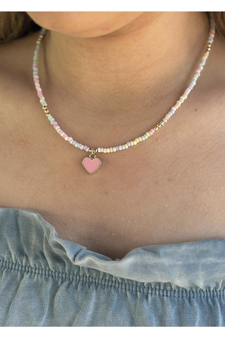 Sand bead multi color enamel heart necklace - Swordslife