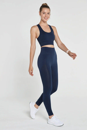 Gela High Waist, Flexible And Gathering Sports Leggings Navy Blue - Swordslife