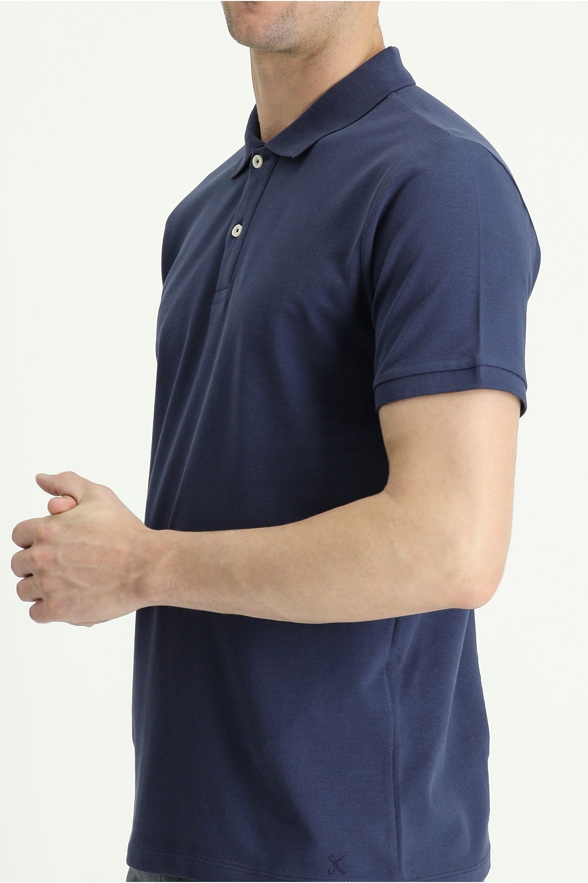 Men's Navy Blue Polo Collar Slim Fit Embroidered T-Shirt