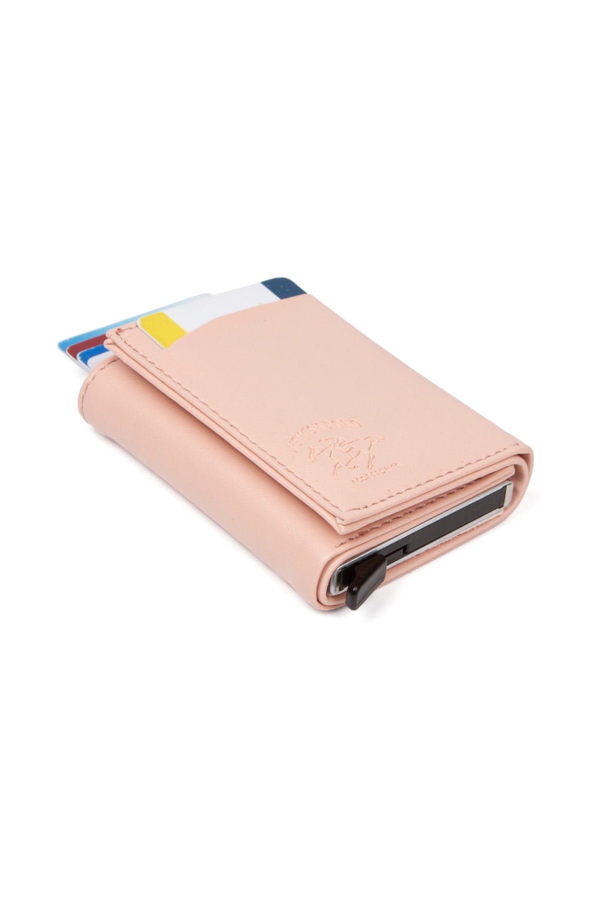 Unisex Leather Aluminum Mechanism Sliding Card Holder Wallet With Paper Money Compartment