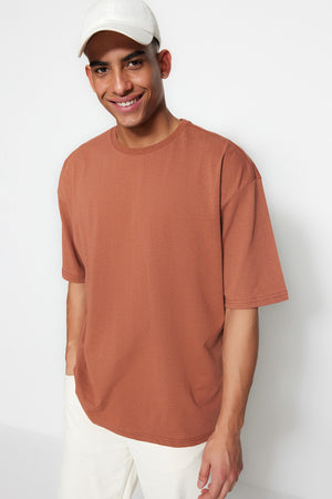 Brown Men'S Basic Crew Neck Oversize Short Sleeve T-Shirt