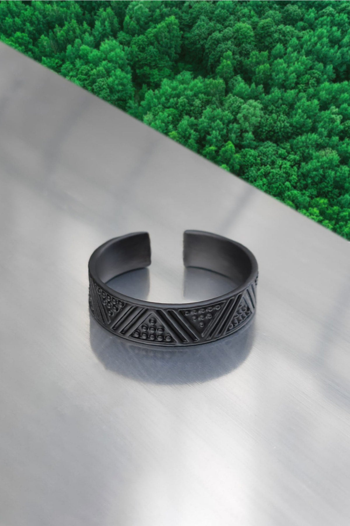 Triangle Pattern Wedding Ring Model Adjustable Men'S Black Ring