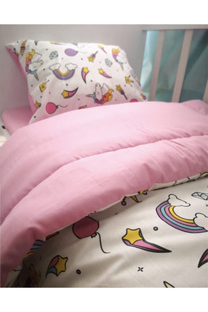 100% Cotton Baby Girl Duvet Cover Set 100X150 Unicorn Patterned