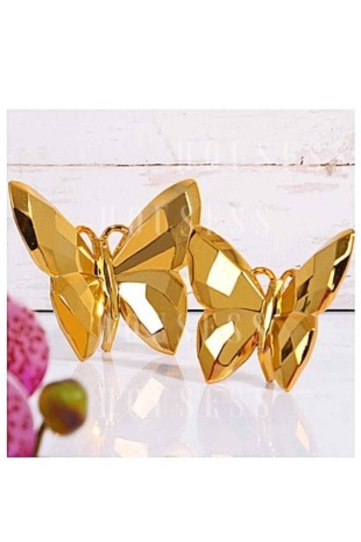 Decorative 2 Pcs Trinket Butterfly Gold Mini Ornament Polyester Casting - Swordslife