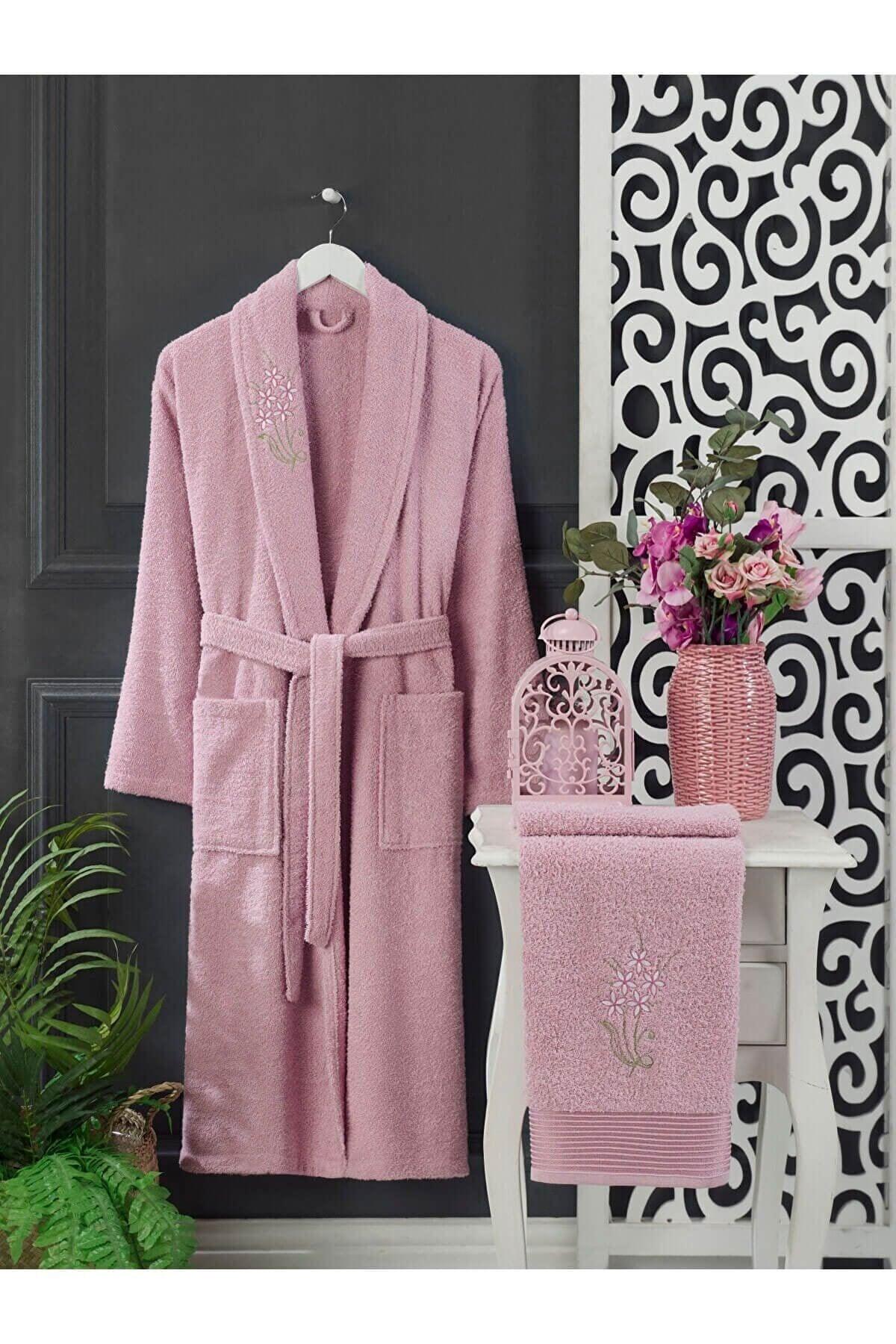 4 Piece Family Bathrobe Set Women Men Towel Bathrobe Set Pink Gray - Swordslife