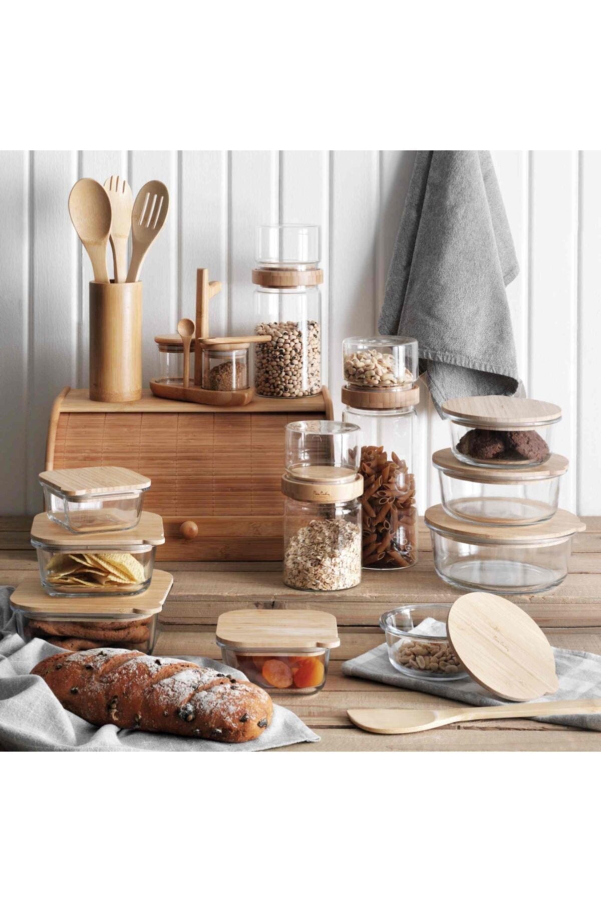 Soft Glass-Bamboo 3-Piece Storage Container