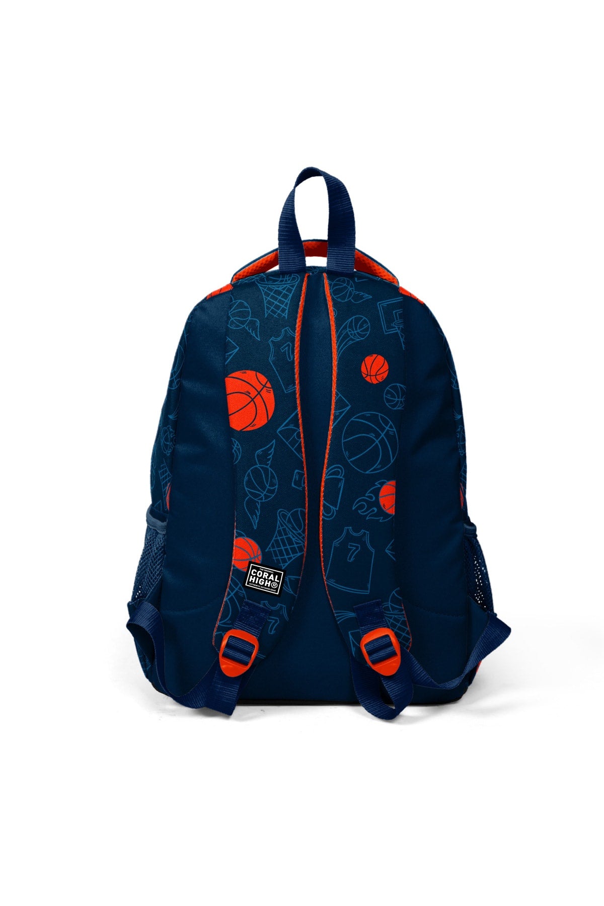 Kids Navy Blue Orange Basketball Patterned Three-Pack Bag Set