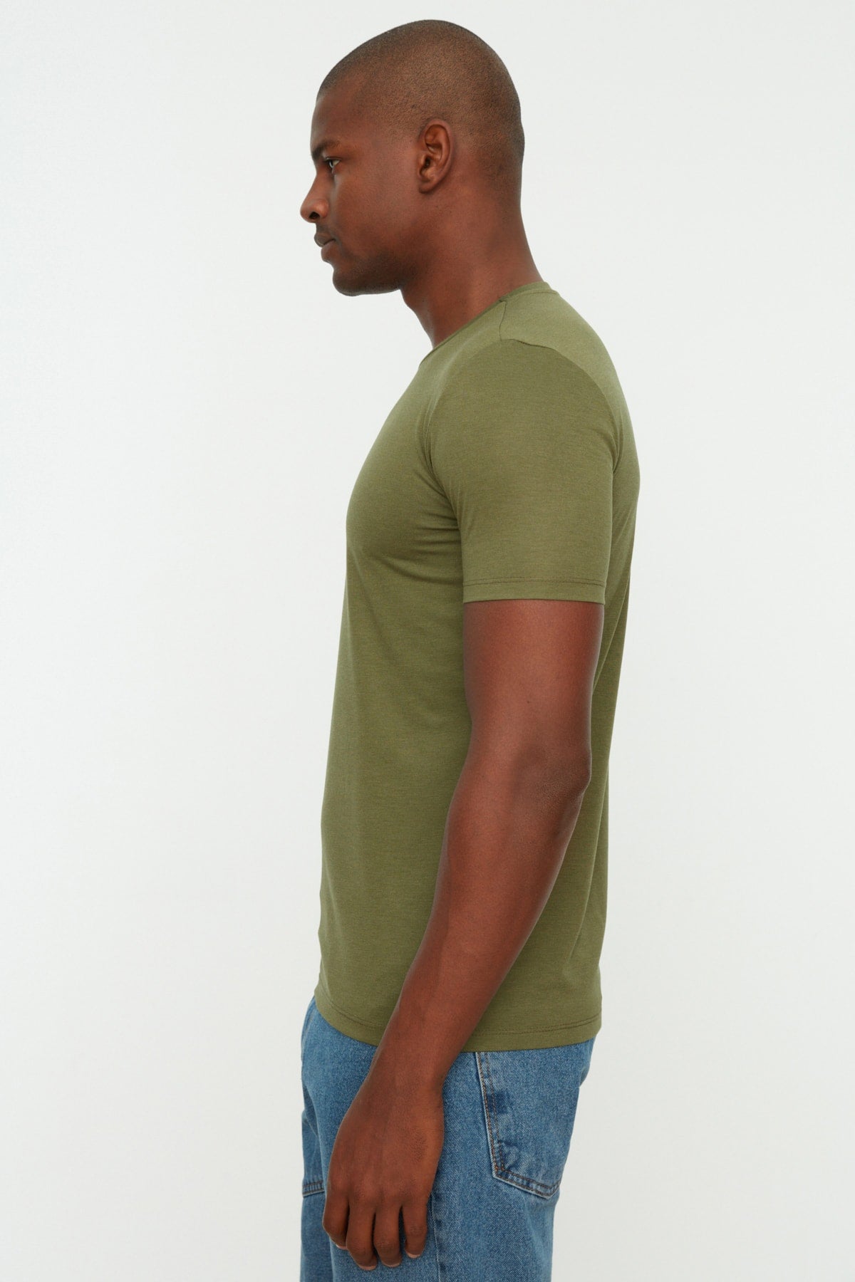 Khaki Men'S Basic Slim Crew Neck Short Sleeved T-Shirt Tmnss22Ts0270