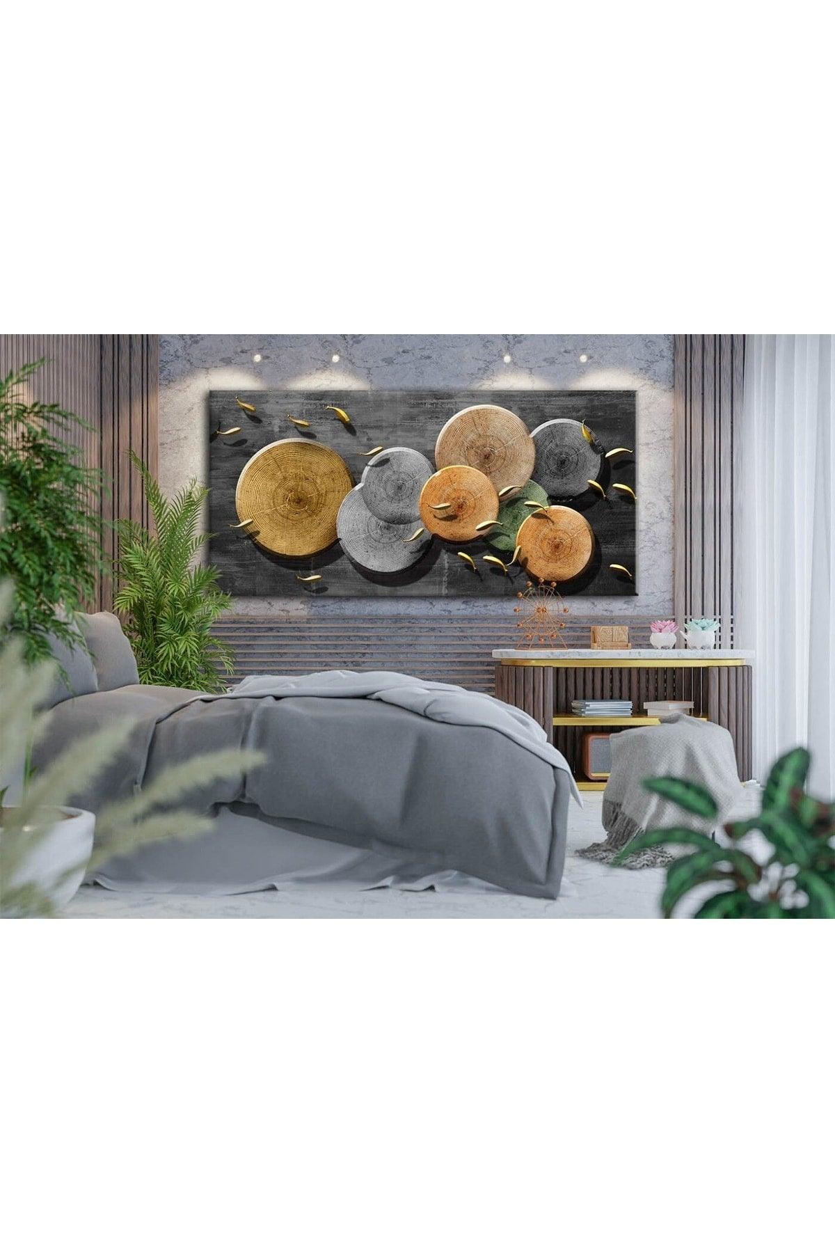 Decorative Wooden Circles And Gold Fish Decorative Canvas Painting - Voov1518 - Swordslife