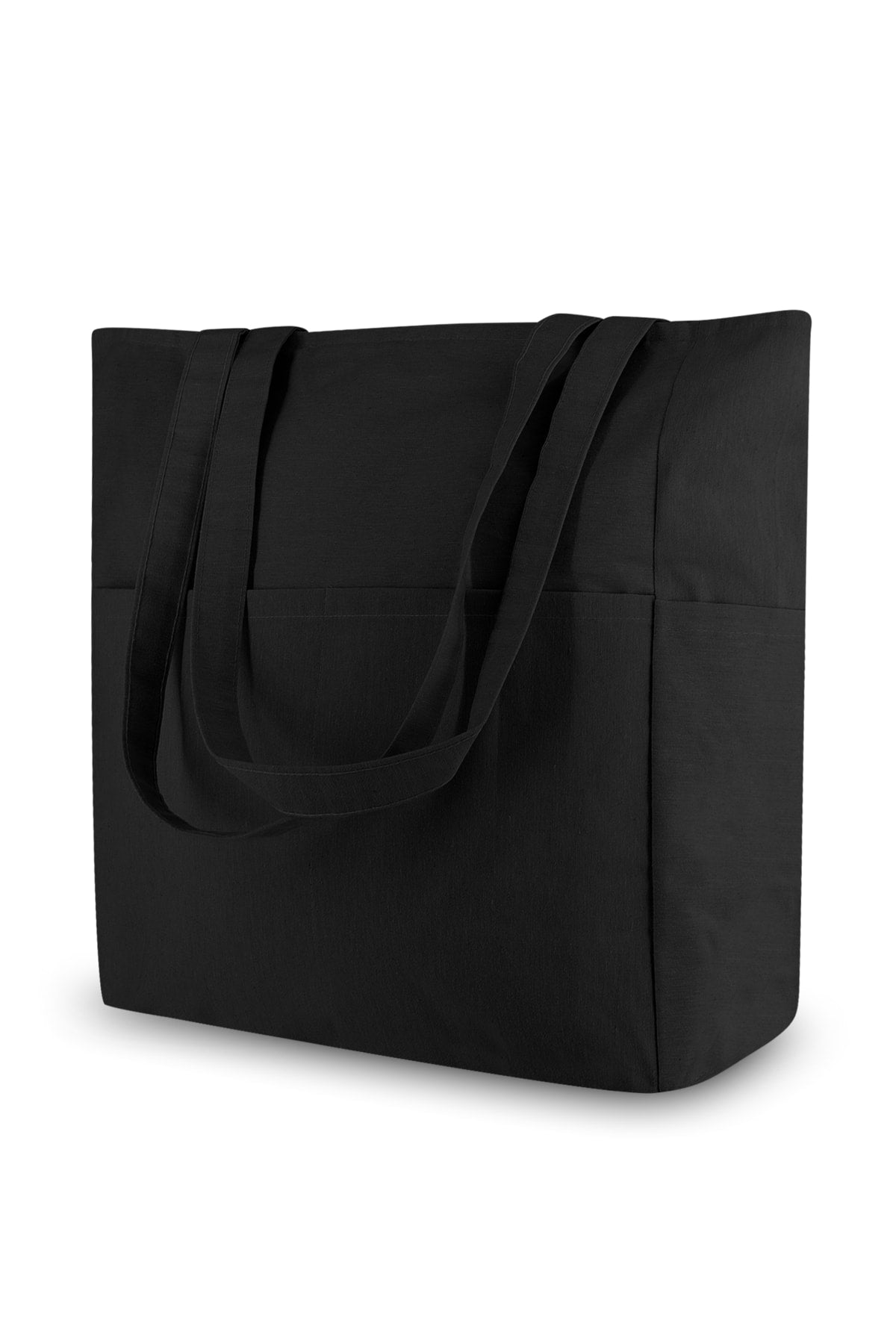 Black Handle Shoulder Bag, Canvas Tote Bag, Zipper, Multi Pocket, Shopping Bag, Eco Friendly