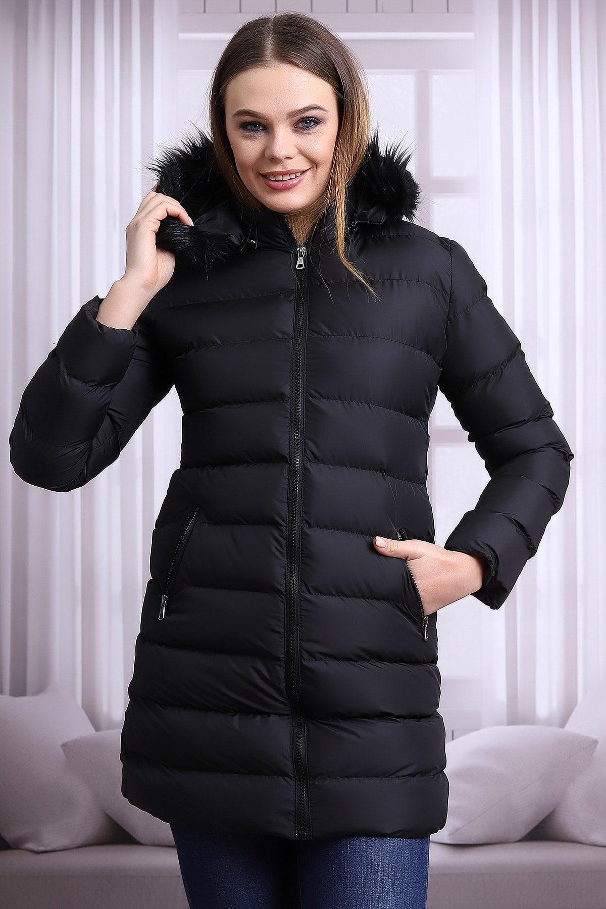 Women's Black Plush Microgel Inflatable Coat - Swordslife