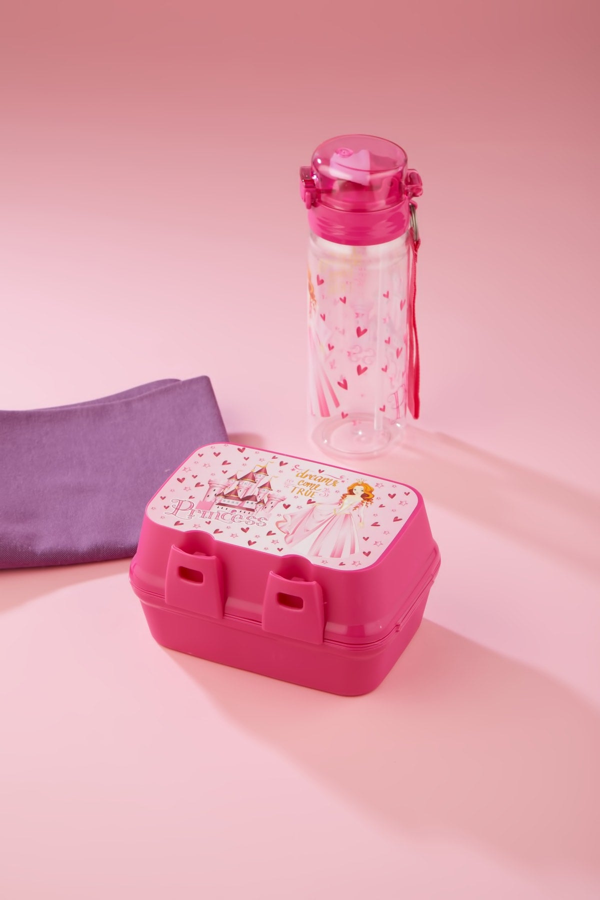 4 Compartments 2 Layer Lunch Box With Self Spoon And 500 Cc Pipette Flask Princess
