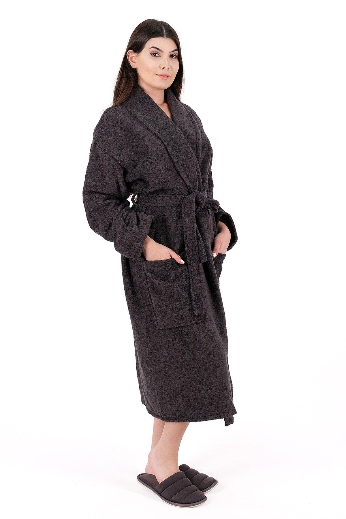 Soft Line 100% Cotton Salyaka Anthracite Color (L-XL-2XL-3XL-4XL) Large / Oversized Bathrobe - Swordslife