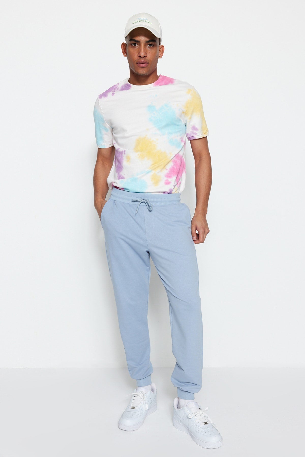 Blue Men'S Basic Regular/Normal Fit Elastic Jogger Sweatpants Tmnss20Ea0053
