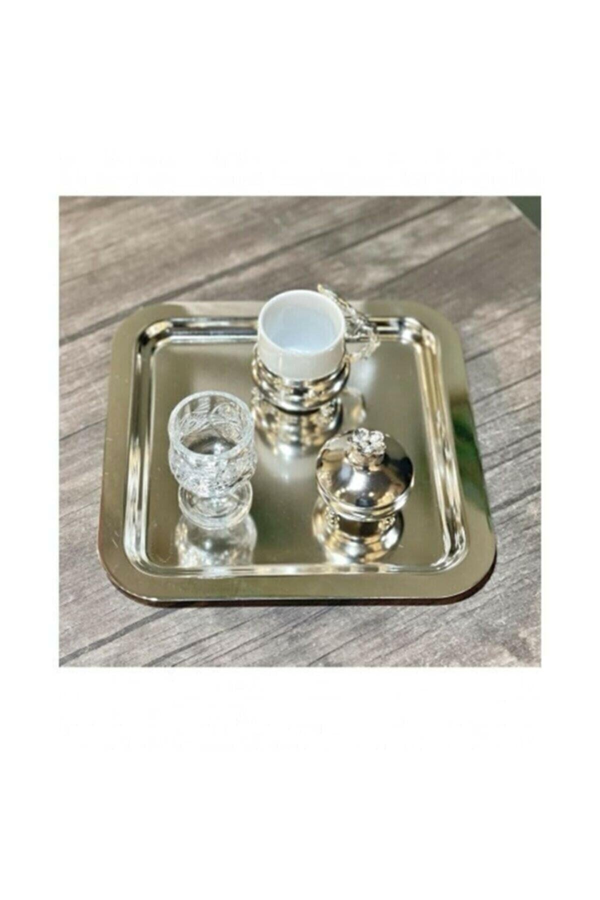 Nom Trend 6 Pcs Lux Square Stainless Steel Silver Color 21X21Cm Coffee Serving Tray & Plate
