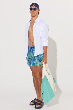 Men'S Turquoise Standard Fit Regular Fit Pocket Patterned Swimsuit Sea Shorts