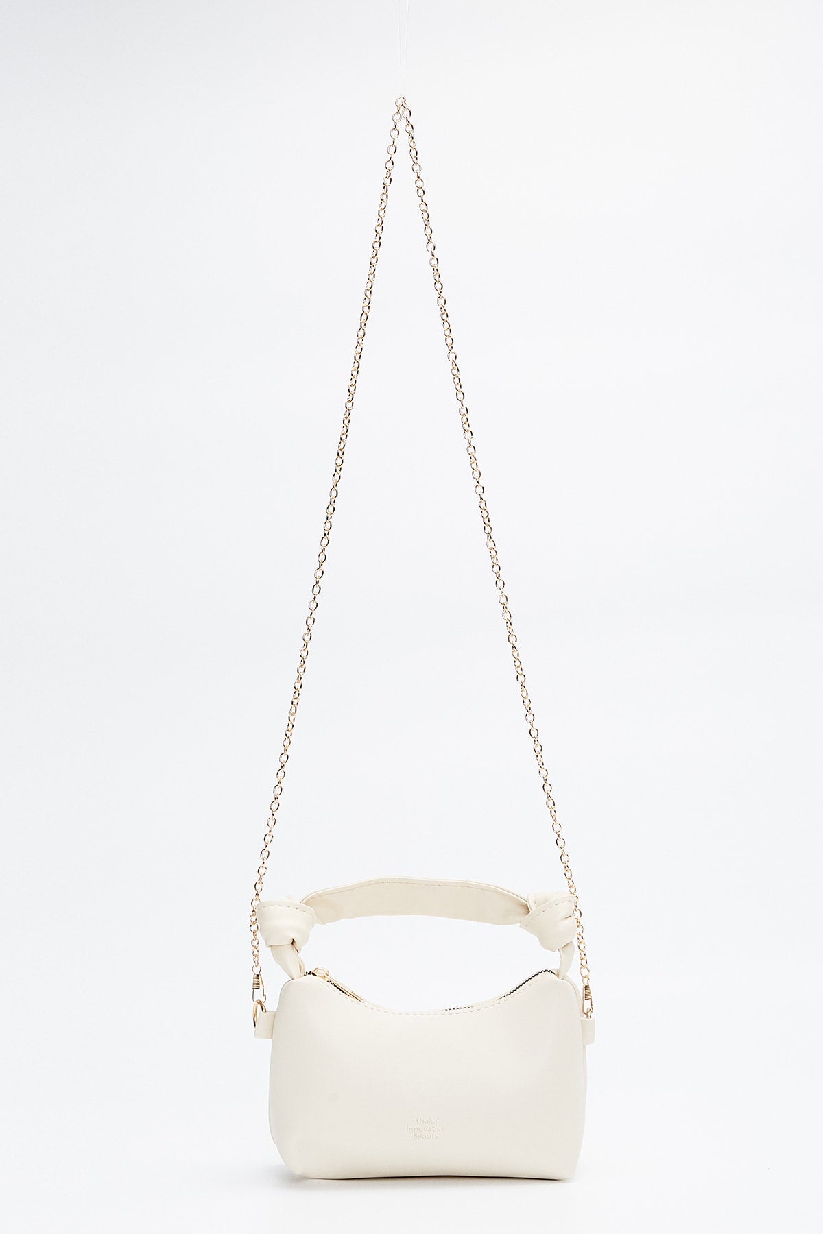 Cream Shk24 Soft Leather Knot Detailed Chain Strap Hand and Shoulder Bag L:14 E:22 W:8 cm