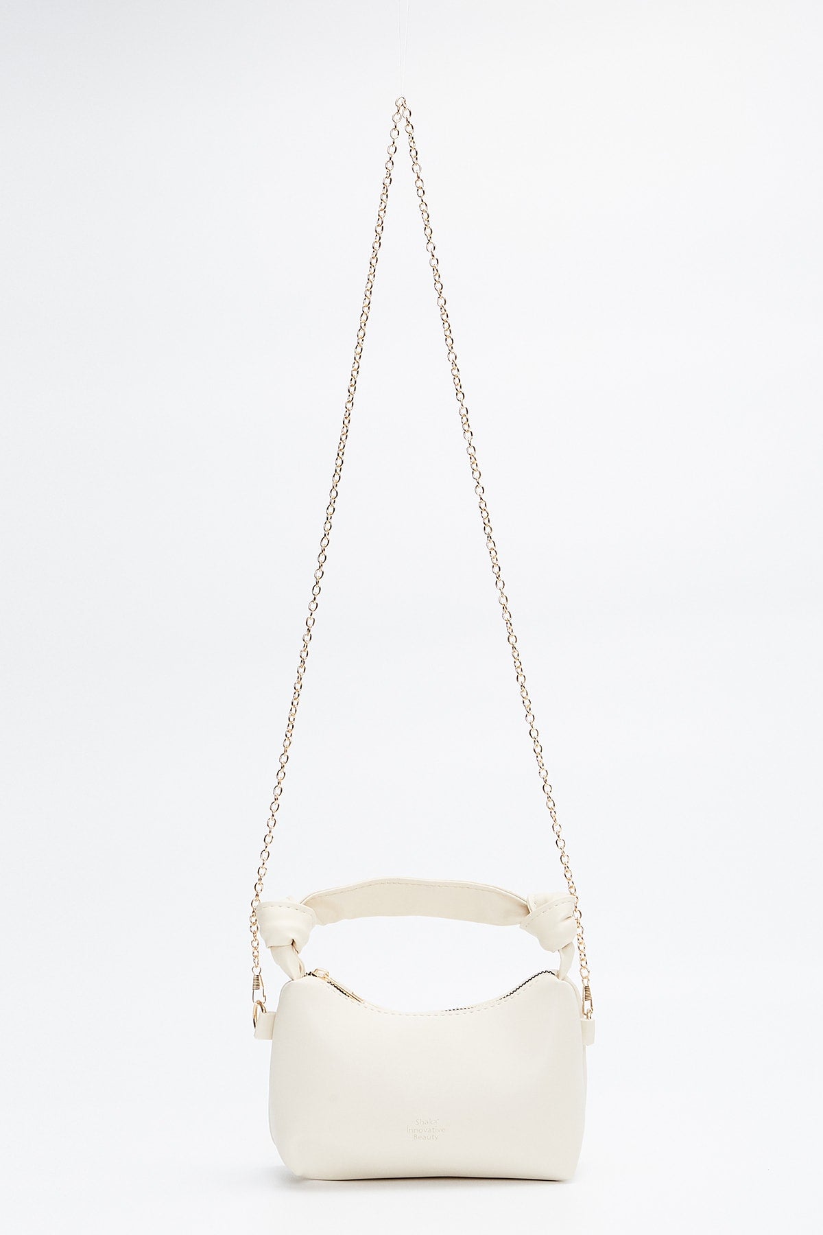 Cream Shk24 Soft Leather Knot Detailed Chain Strap Hand And Shoulder Bag L:14 E:22 W:8 Cm