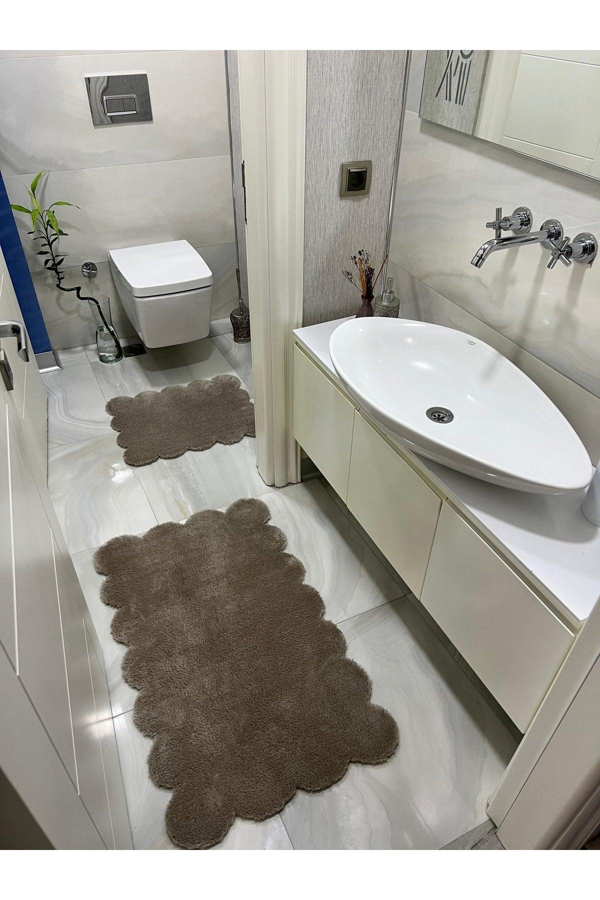 Laser Cut Double Bath Mat Brown Plush Carpet - Swordslife